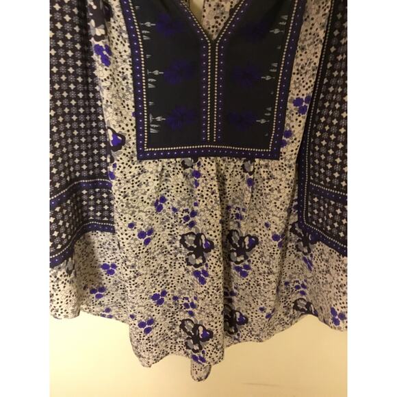 Rebecca Taylor blue White floral silk BoHo 3/4 sleeve Blouse/Top sz 4 - Picture 6 of 7